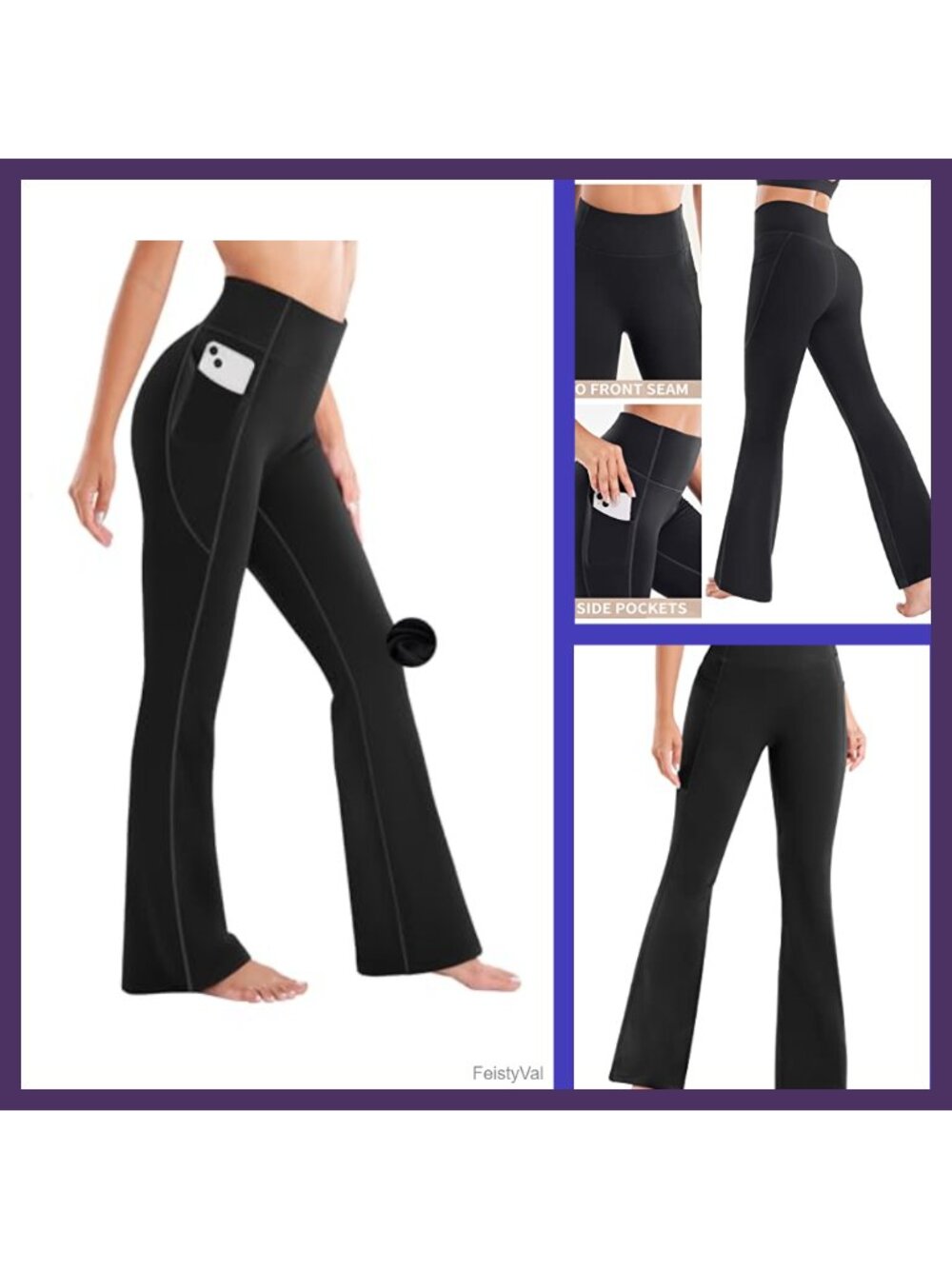 Fleece Lined Thermal Flare Leggings High Waist Yoga Pants with Pockets